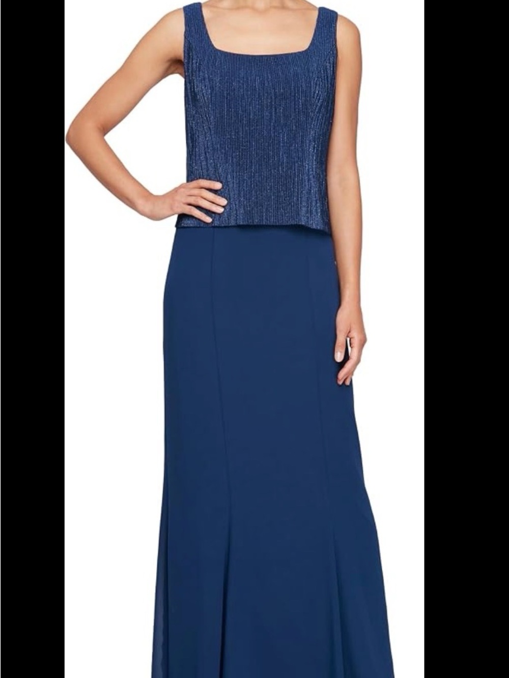 Alex Evenings Glitter Embellished Blue Evening Dress Wedding Guest
